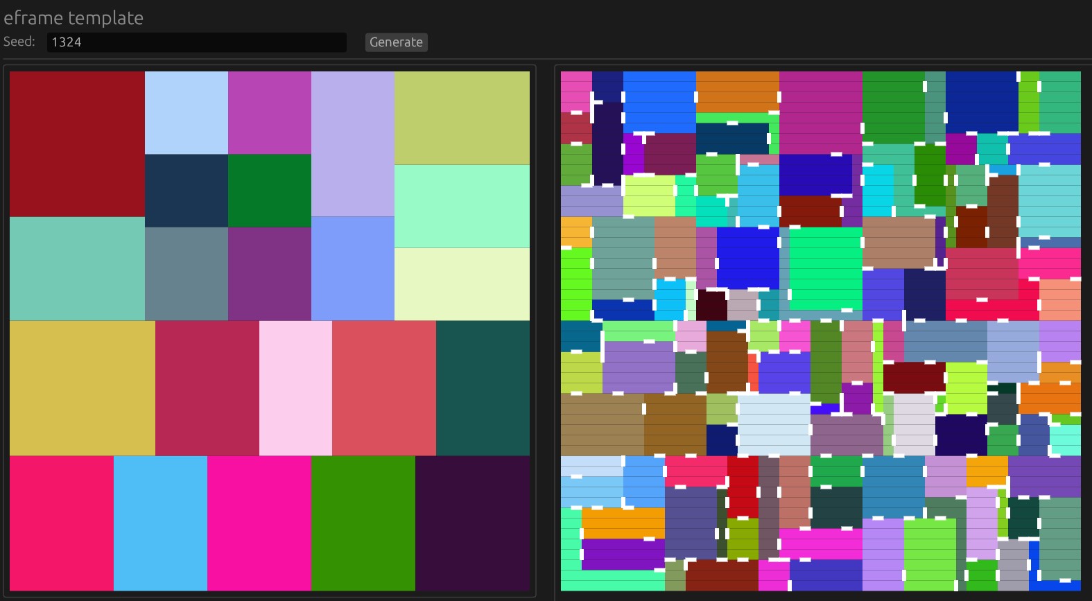 eframe GUI with a bunch of colorful rectangles and white lines representing doors